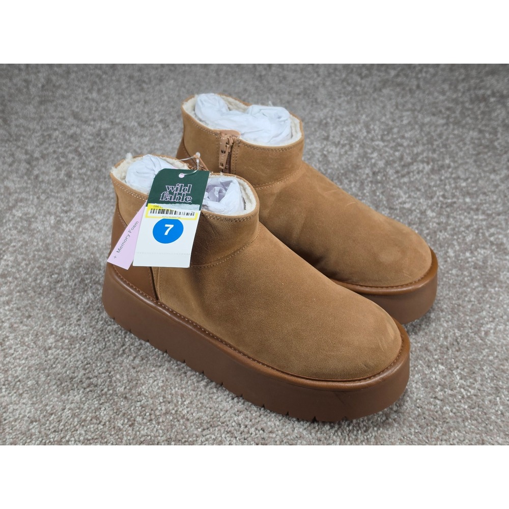 Wild Fable Chestnut Platform Ankle Boots Memory Foam Faux Fur Lined Missy 7 NEW